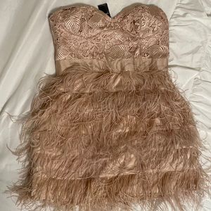 Bebe Isis Lace Feather Dress Rose Dust color